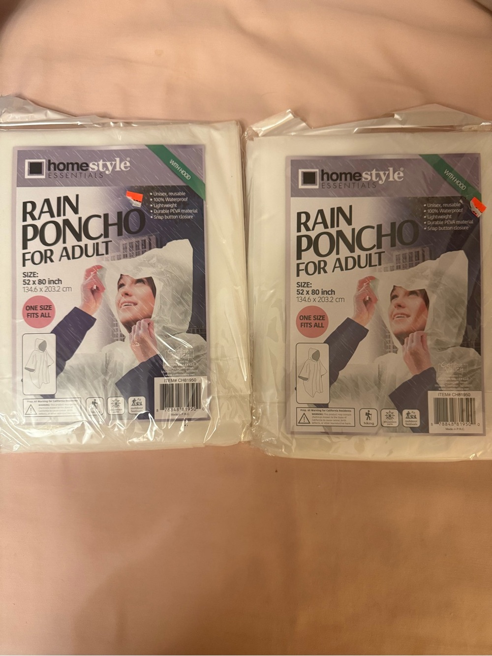Homestyle Essentials Adult Rain Poncho with Hood, Clear PEVA, Unisex 2 Pack